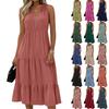 Sleeveless Women's Dress Casual Flowy A-Line Midi Tshirt Dresses With Pockets Crewneck Vocation Boho Beach Sundress