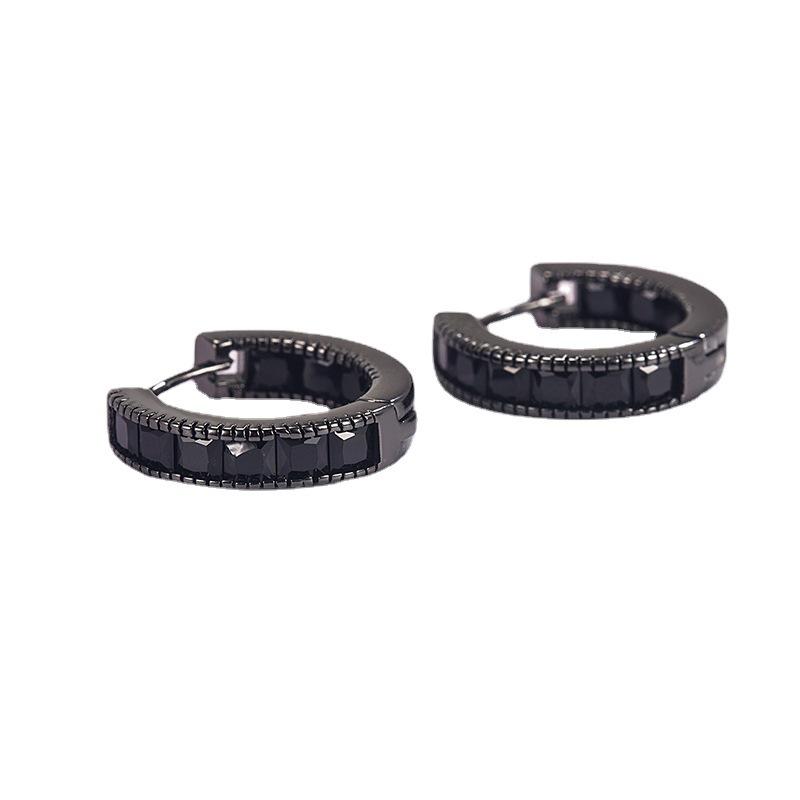Classic Black Zircon Ear Buckle Earrings Street Simple Daily Men's and Women's Hip Hop Earrings
