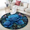 Blue Roses Round Area Rug,Carpet Rug for Living Room Bedroom Sofa Playroom Decor,Non-slip Floor Mat