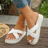 Fashion Retro Woven Leather Slippers Women Summer Med Heel Thick Bottom Sandals for Ladies Casual Beach Non Slip Flat Slippers Mujer