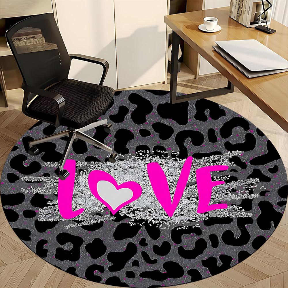 1pc Love LeopardChair Carpet for Office, Indoor Non-Slip Washable Polyester Fiber Carpet, Mat For Office, Machine Washable