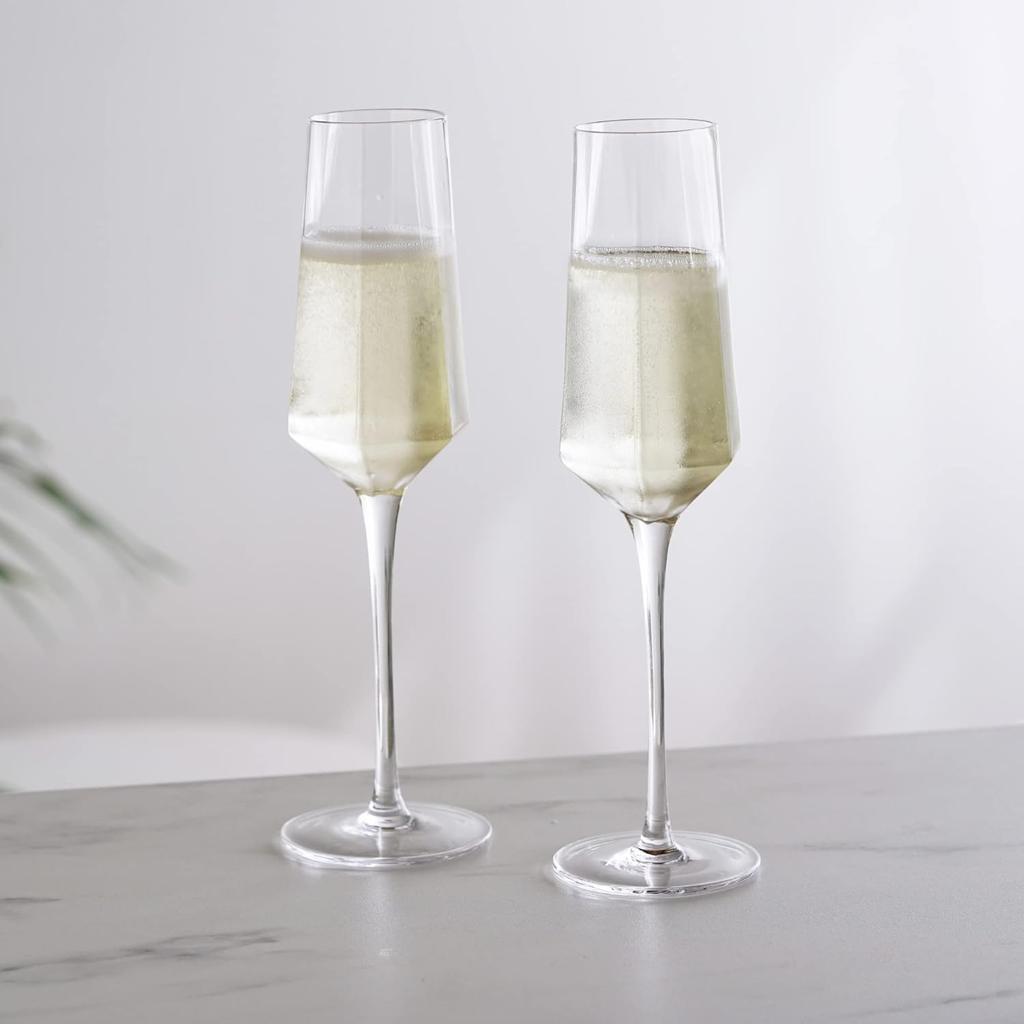 Seneca Champagne Flutes - Crystal Stemware for Wine & Cocktails, 9oz Set of 2, Clear, Dishwasher Safe