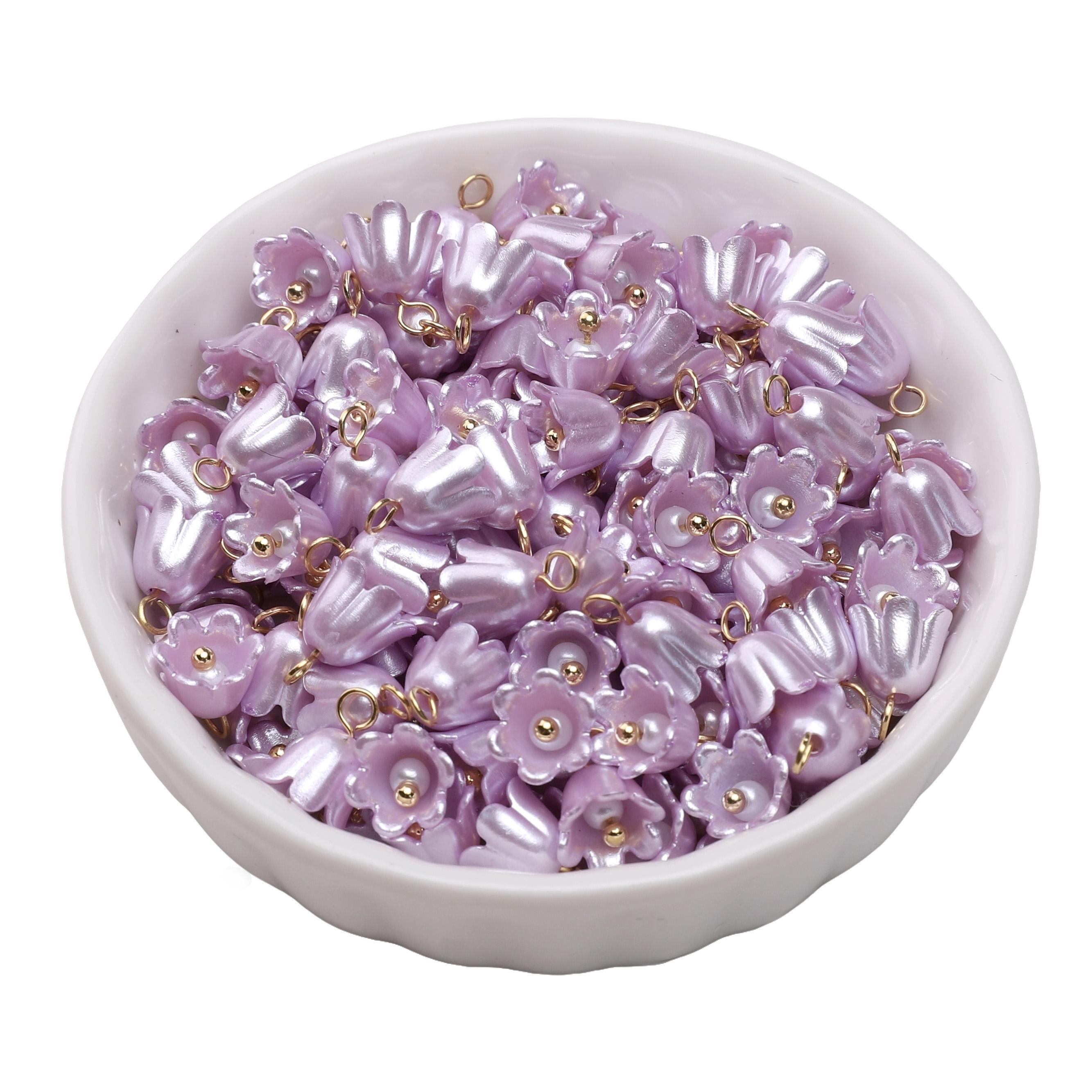 

5 шт. Акриловые Имитация Жемчуга Сохраняющий Цвет Крем Лилия Орхидея Шармы Подвеска Для Аксессуаров для Изготовления Ювелирных Изделий 8mm фиолетовый