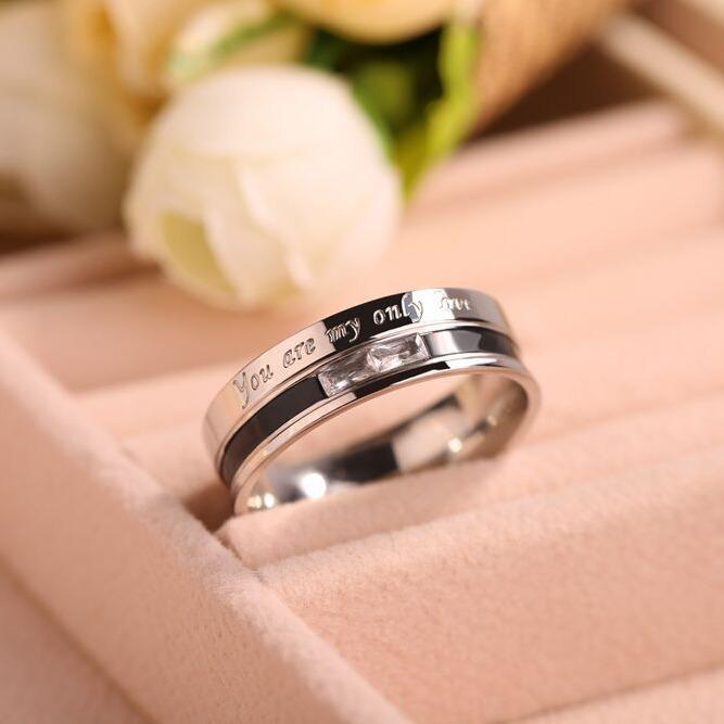 Korean Style Fashion Couple Rings - Diamond Inlaid Trendy Titanium Steel
