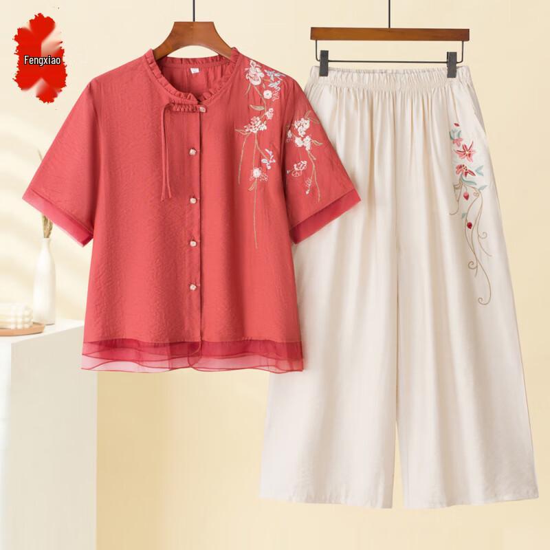 Elderly Women s Floral Summer Two-Piece Set 3XL