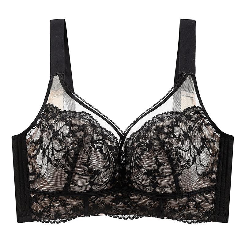 Thin Lingerie Sexy Lace Plus Size Bra No Steel Ring Bra Gathered and Adjusted Bra with A Retractable Accessory