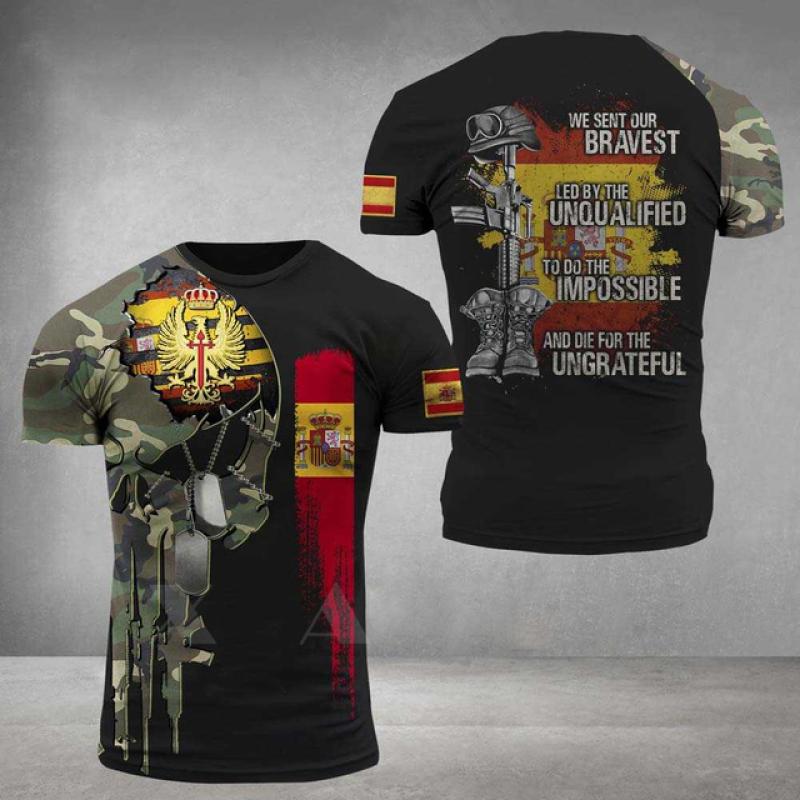 Pánské tričko Spanish Flag Graphic Volné Ležérní Trička s krátkým rukávem Nadměrná velikost Trička Španělští veteráni Topy Maskovací oblečení Xl