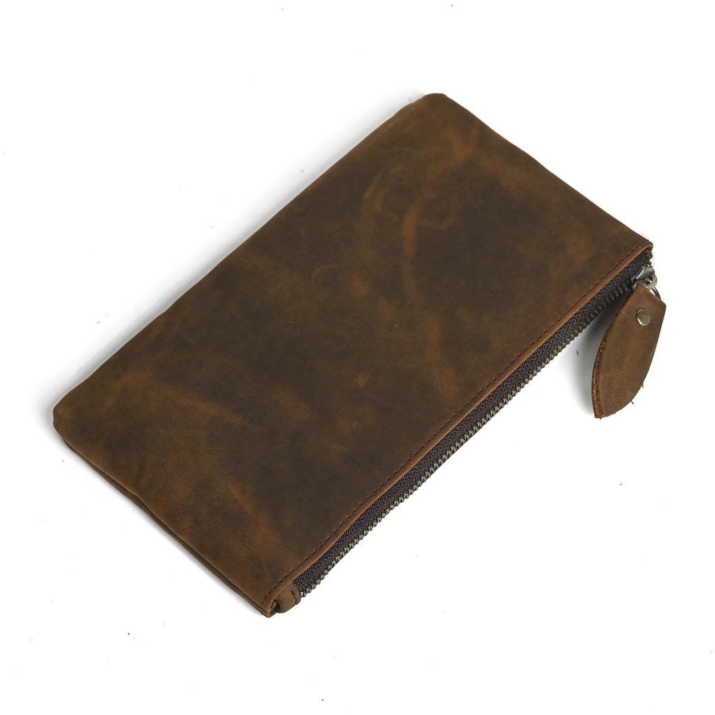 Minimalist Leather Men'S Cowhide Mobile Phone Bag Long, Retro Ultra-Thin Women'S Leather Wallet Clutch Bag