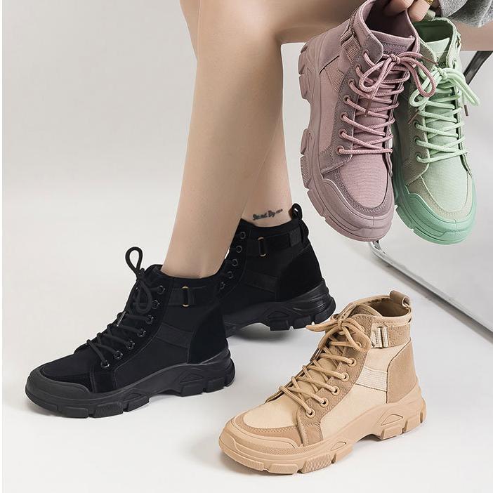 Autumn Winter Boots for Women Solid-colors Fashion Style Platform Fashion Lace Up Casual Booties Shoes for Ladies