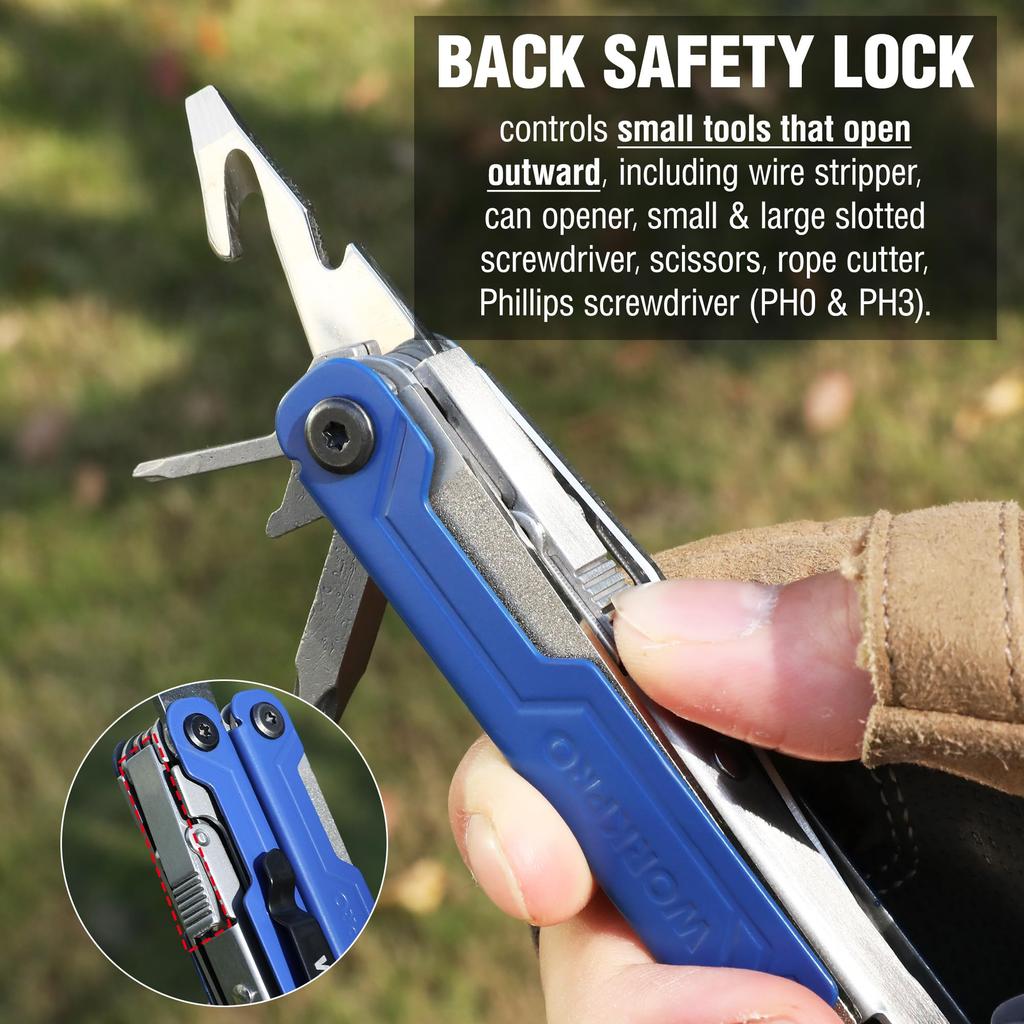 WORKPRO Multi-function Pliers, Outdoor Multi-Tool, Multi-Pliers, 18-in-1, Folding Pliers, Wire Cutter, Saw, File, Screwdriver, Can Opener, Locking