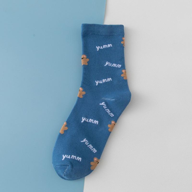 Women's Autumn and Winter Cartoon Bear Mid-calf Socks, Women's Socks, Cotton Sweat-absorbing and Breathable Cotton Socks