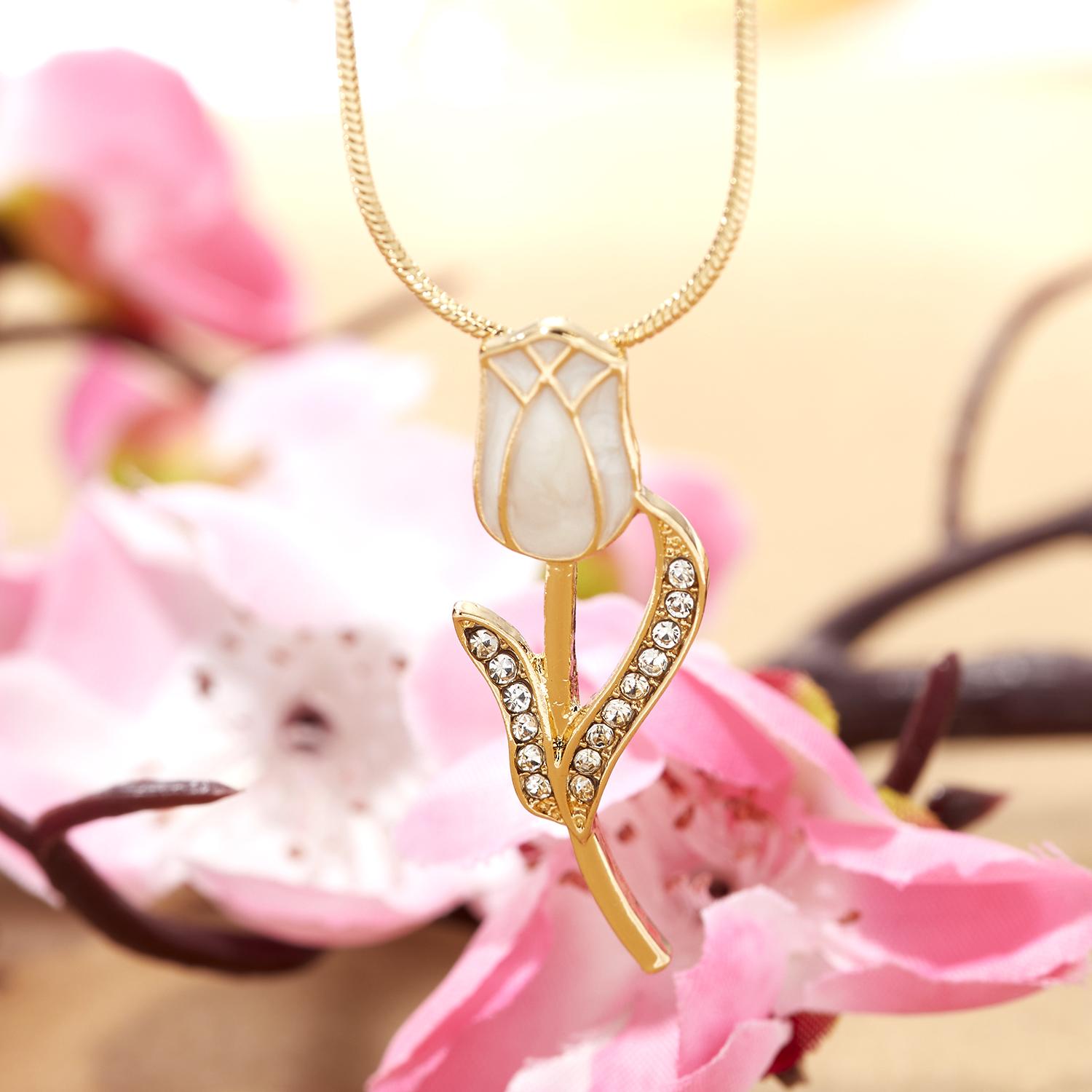 

Light Luxury Romantic Tulip Flower Necklace For Women Exquisite Zircon Rose Flowers Clavicle Chain Choker Party Charm Zircon