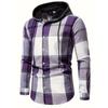 Men's Striped Plaid Casual Loose Button Lapel Long Sleeve Hooded Cardigan Shirt Jacket