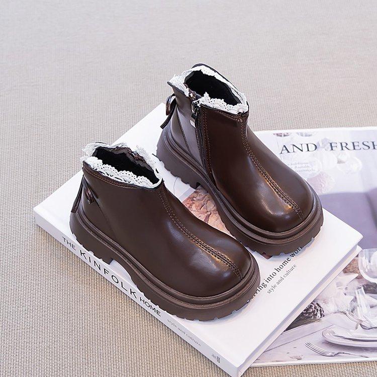 Children's Martin Boots Girls' Short Boots 2025 New Spring and Autumn Fleece Shoes Boots Foreign Style Boys' Leather Boots Baby Boots