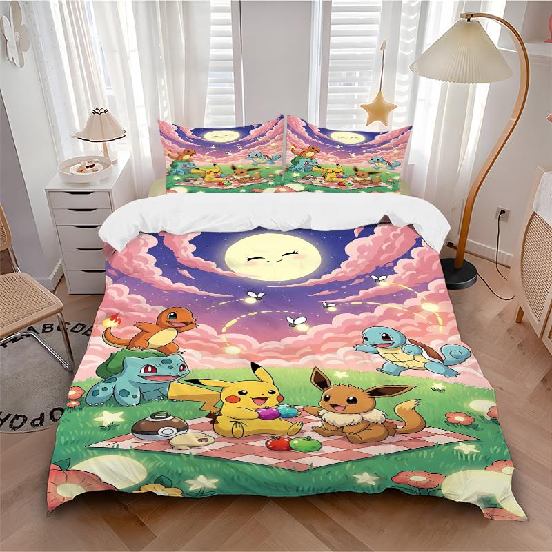 3pcs Pokémon, Picnic Duvet Cover Set - Machine Washable, Includes 1 Duvet Cover and 2 Pillowcases, No Core Included yy251022226