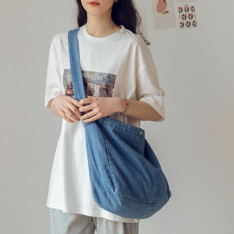 Simple Denim Bag Female Student Shoulder Bag Large Capacity Messenger Bag Cloth Bag Class Canvas Bag