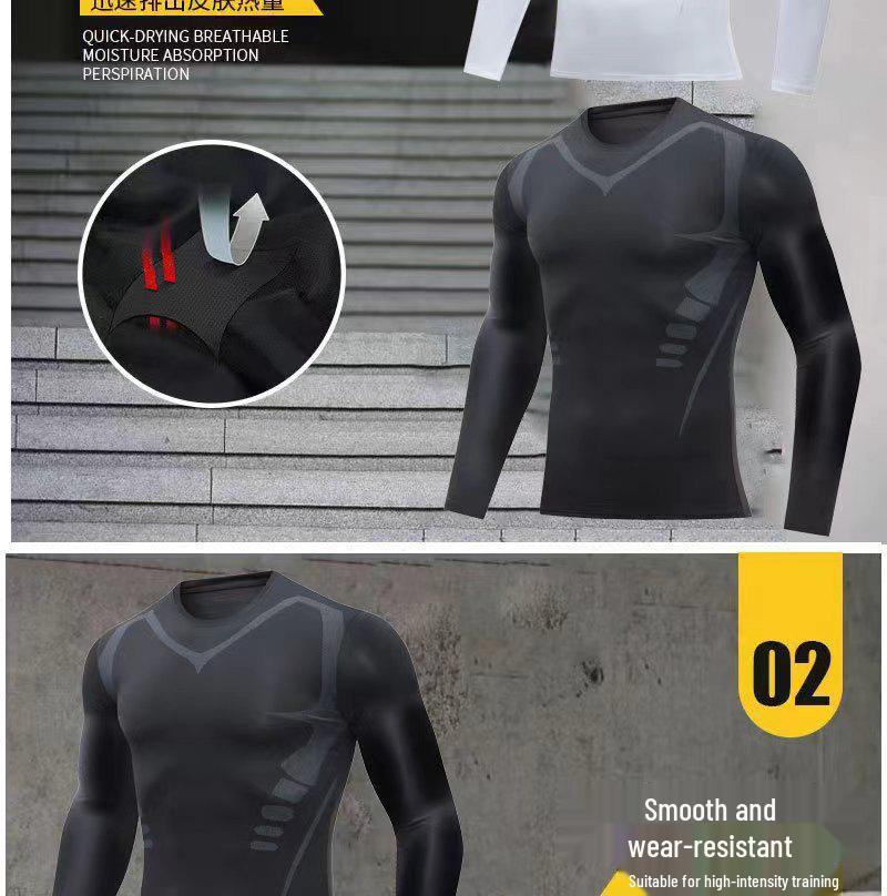 Herren Hochelastischer Schnelltrocknender Feuchtigkeitstransportierender Langarm-Sportanzug für Basketball und Laufen