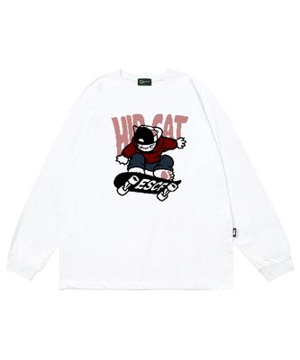 ESCAPEFROM Hip Cat Skateboard Print Long Sleeve White