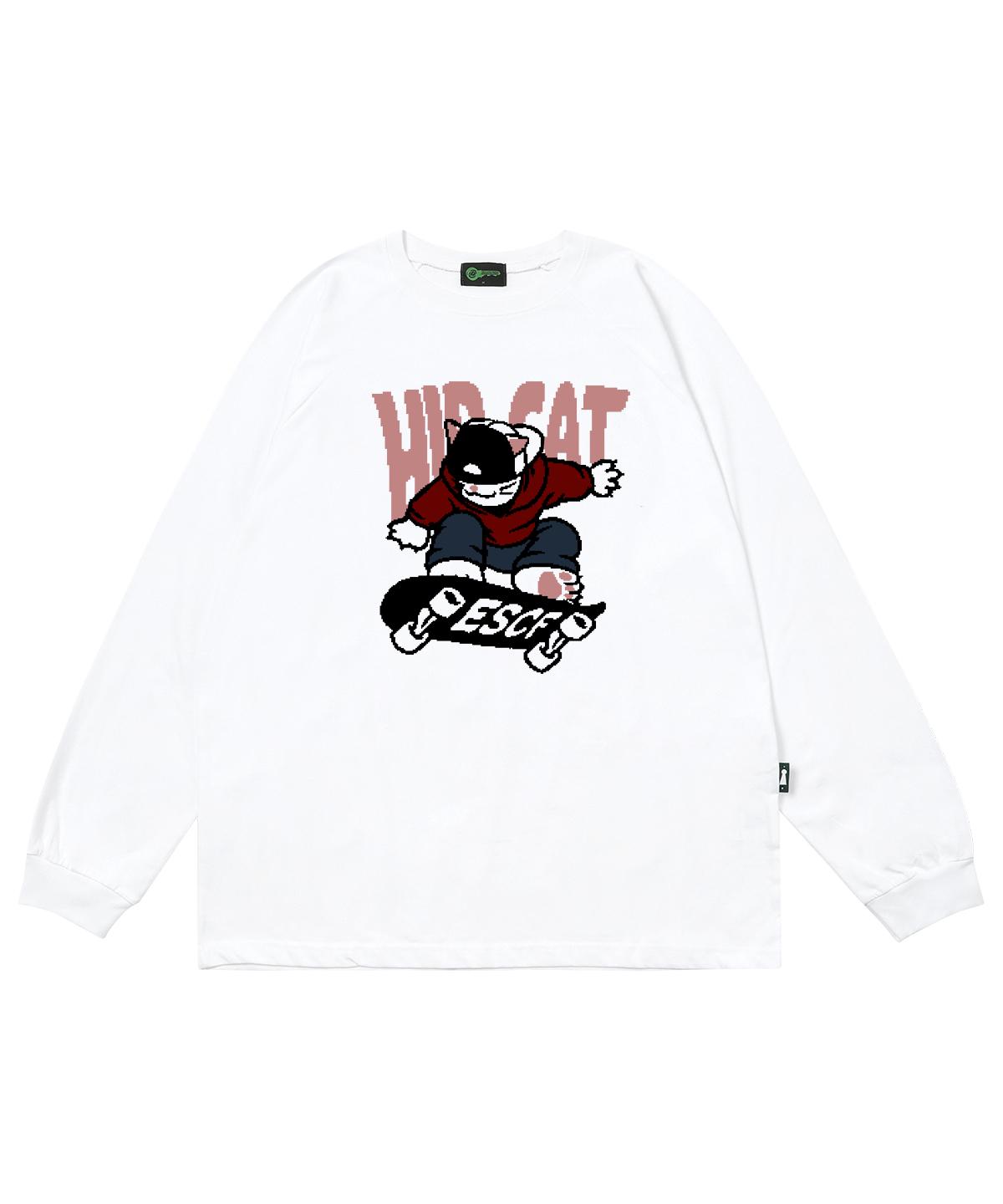 Escape From Hip Cat Skateboard Print Long Sleeve White L