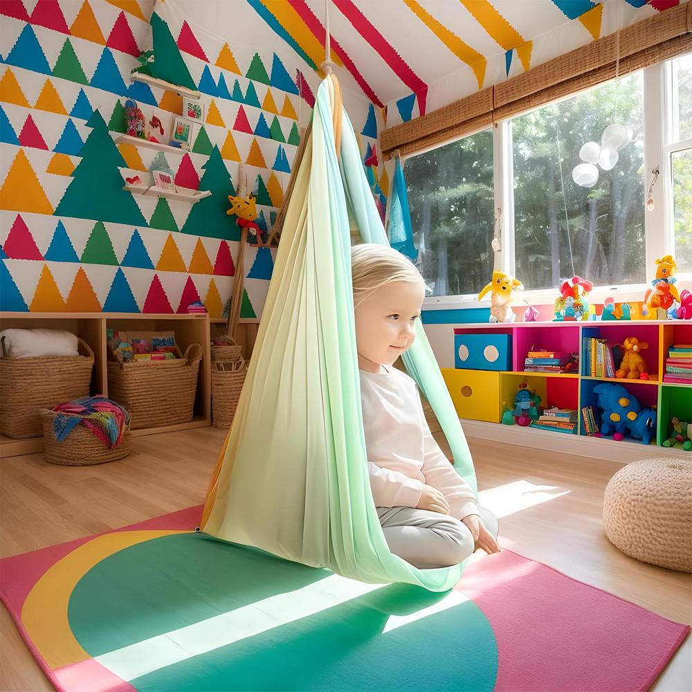 Sensory Swing Indoor Adult Sensory Swing Gradient Color Elastic Foldable Chair For Children Toddler Activities Bedroom Doorway