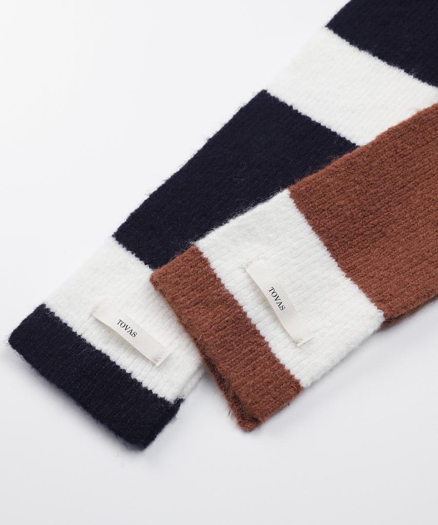 Tobaseu Wool Stripe Scarf (Brick/Ivory)