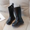 Kinder Langstiefel Unifarben Herbst Kinderstiefel Weiches PU-Leder Trendiger Reißverschluss Koreanisch Lässig Rutschfest Bequem Outdoor-Stiefel