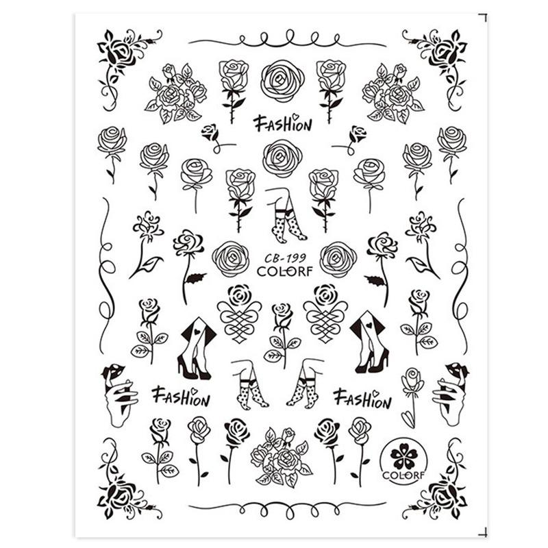 1 Pezzo Adesivo 3D per Unghie Decalcomanie Nere per Unghie Volto Umano Fiore di Rosa Lettera Adesivo 3D Full Wrap Slider Decorazione per Unghie