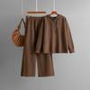 Knitted Suit Autumn and Winter New Hooded Loose Button Sweater + Wide-leg Pants Two-piece Set for Women