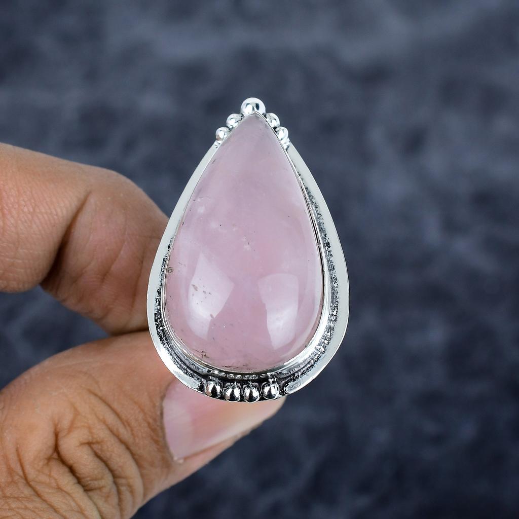 Rose Quartz Gemstone Handmade 925 Sterling Silver Jewelry Ring Size 9 M-2830