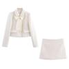 Spring 2025 European & American Women's Bow-Embellished Textured Top & Culottes Set
