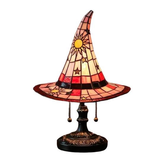 Witch Hat Lamp Stained Glass Resin Wizard Hat Light Spooky Gothic Table Lamp Decorative Standing Light for Indoor Party Haunted Halloween Bedroom