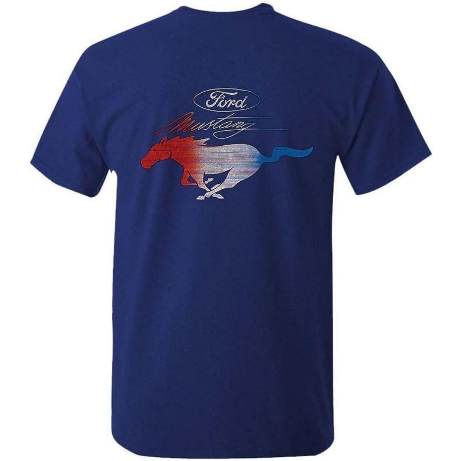 Ford Officially Licensed Mustang Red and Blue Pony Logo Unisex T-Shirt V8 Drag Race Classic Muscle Car Graphic Logo Tee S чёрный