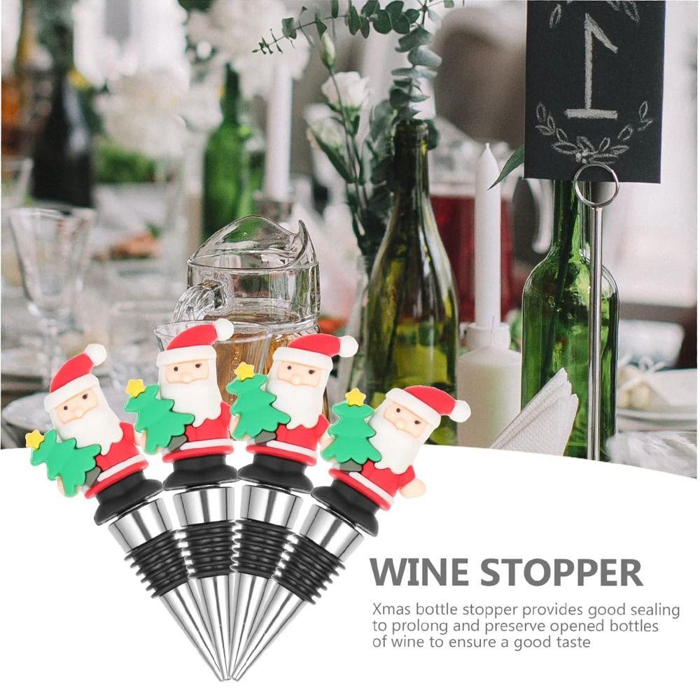 Reusable Christmas Wine Bottle Stopper Vacuum Sealed Christmas Bottle Sealing Plug Holiday Party