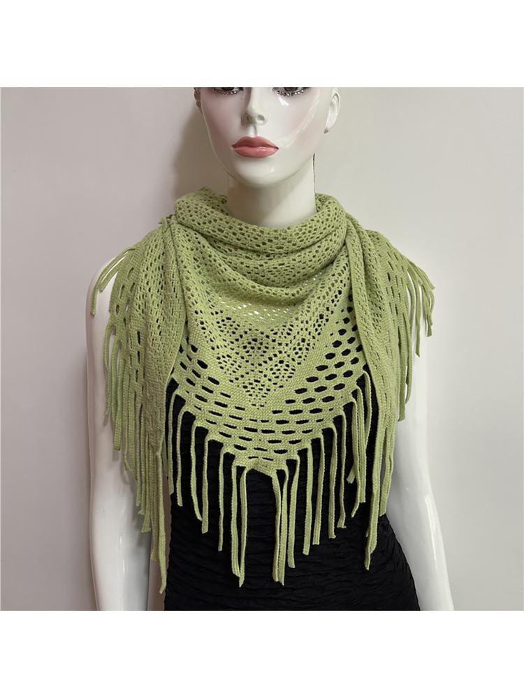Women's Hollowed Knitted Triangular Scarf Imitation Cashmeres Soft Winter Shawl Wrap Neckerchief Blanket with Fringes