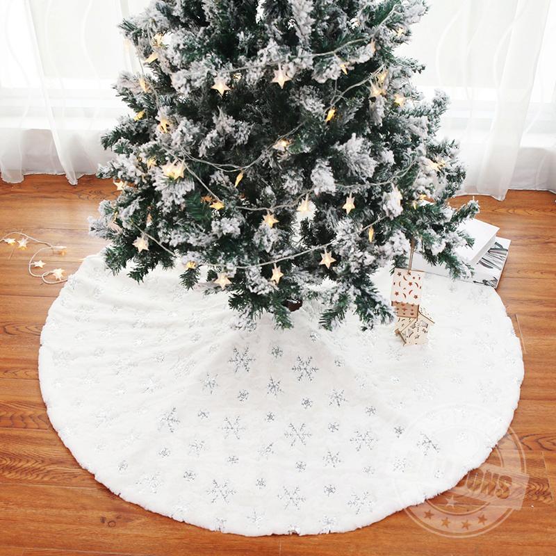 90-122cm Christmas Tree Skirt White Faux Fur Merry Christmas New Year Home Xmas-Tree Decorations Plush Beaded Embroidered Trees