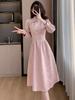 Pink Cheongsam Long Sleeve Bridesmaid Dress - Spring Engagement and Homecoming Style