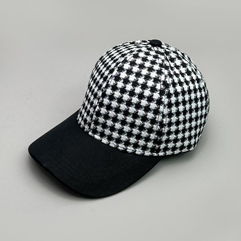 Houndstooth Color Block Baseball Cap Cotton New Men Women Sunscreen Check Versatile Fashion Casual Ventilate Street Retro Casual