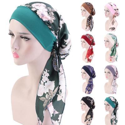 Women Colorful Muslim Hat Stretch Retro Turban Hat Head Wrap Cap