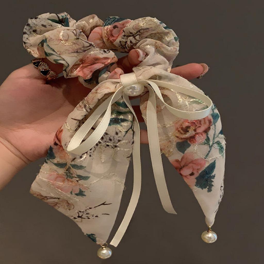 1PC Super Fairy, Pearl, Butterfly, Ribbon, Small Intestine Loop, Sweet, Girl, Tie Marble Hair Rope, Premium, Ponytail, Temperame