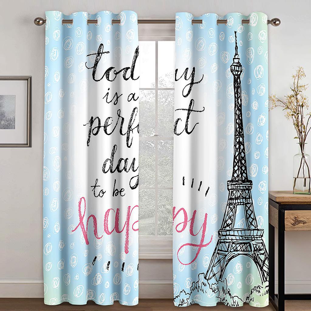 Cartoon Romantic Pink Paris Effiel Tower GirlWindow Curtains Drapes for Kids Bedroom Living Room Kitchen Door Home Decor 2Pieces