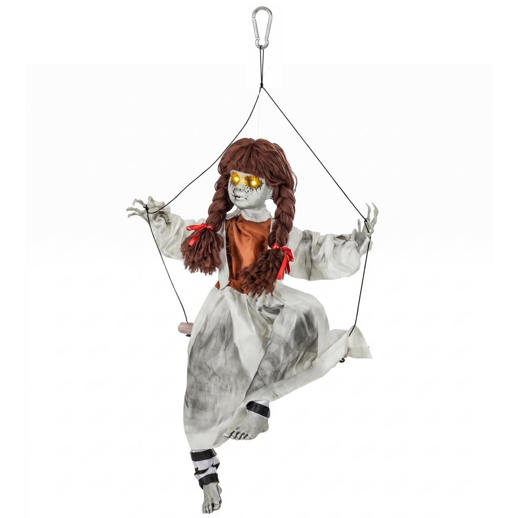 80 Cm Halloween Animated Hanging Creepy Girl On Swing Decoration Kicking Legs Sound And Touch Activated