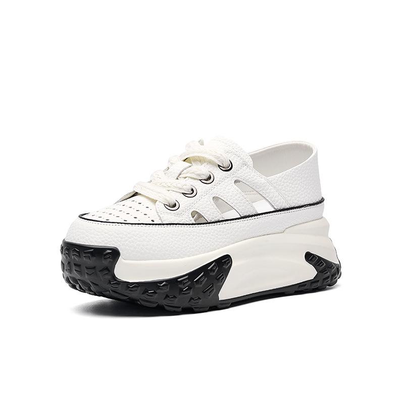 

Спортивные сандалии женские 2025 лето новые полые дышащие кроссовки папы платформа маффин повседневные на внутренней платформе увеличение роста белые туфли 34 белый