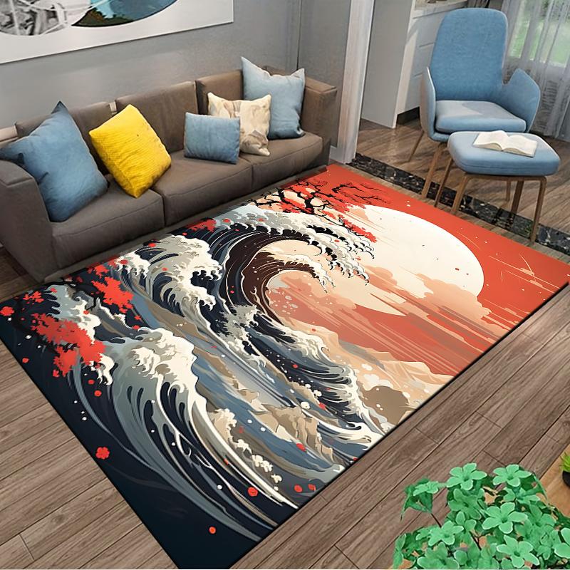 Stunning wave carpet with vivid sunset colors Suitable for use as an anti-slip game mat for living room and bedroom sofas