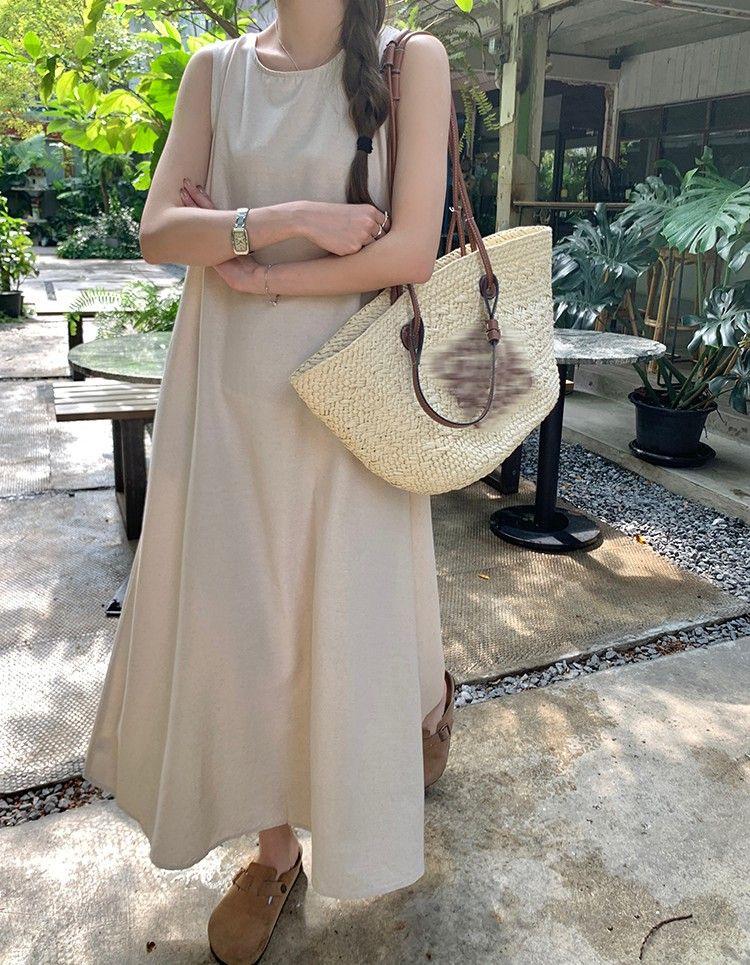 Women's Japanese & Korean Sleeveless Backless Summer Beach Dress: Loose Fit, Slimming Design