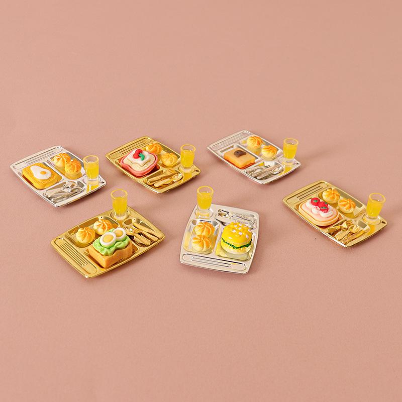1/12 Dollhouse Mini Bread Hamburger Juice Set Dollhouse Simulation Breakfast Food Decor Dolls House Kitchen Pretend Play Toys