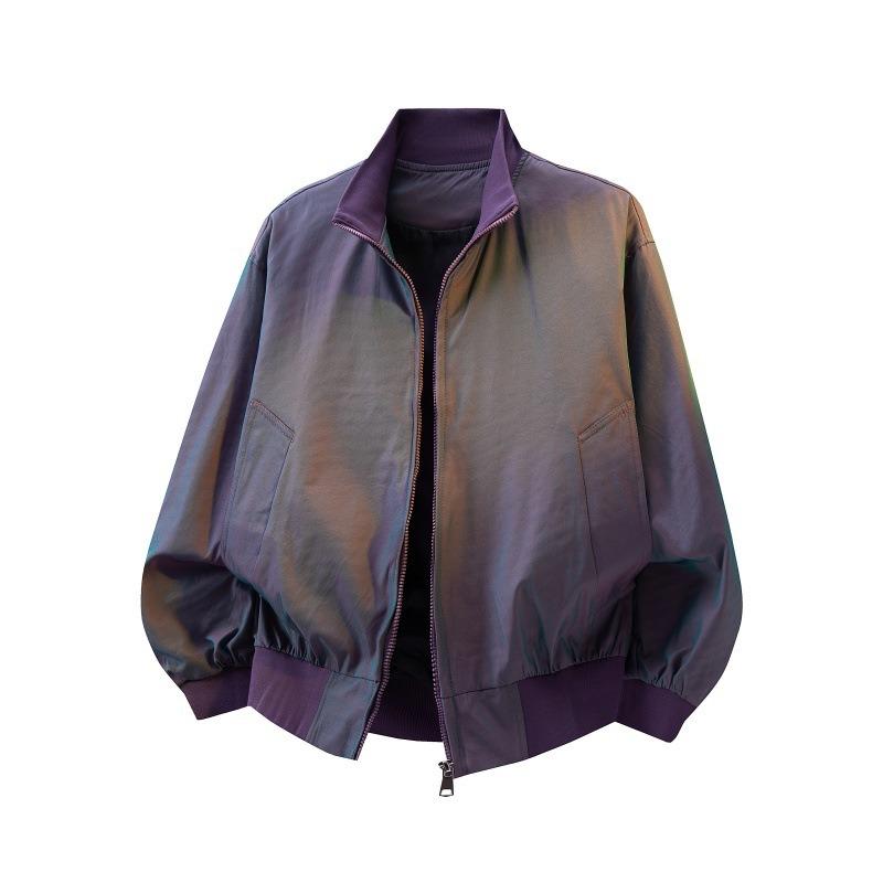 Spring Men Black Casual Zip Up Loose Bomber Jacket with Pockets