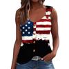 Women's Fashion Casual Loose Sleeveless Buttoned V-Neck Independence Day Printed T-Shirt Top