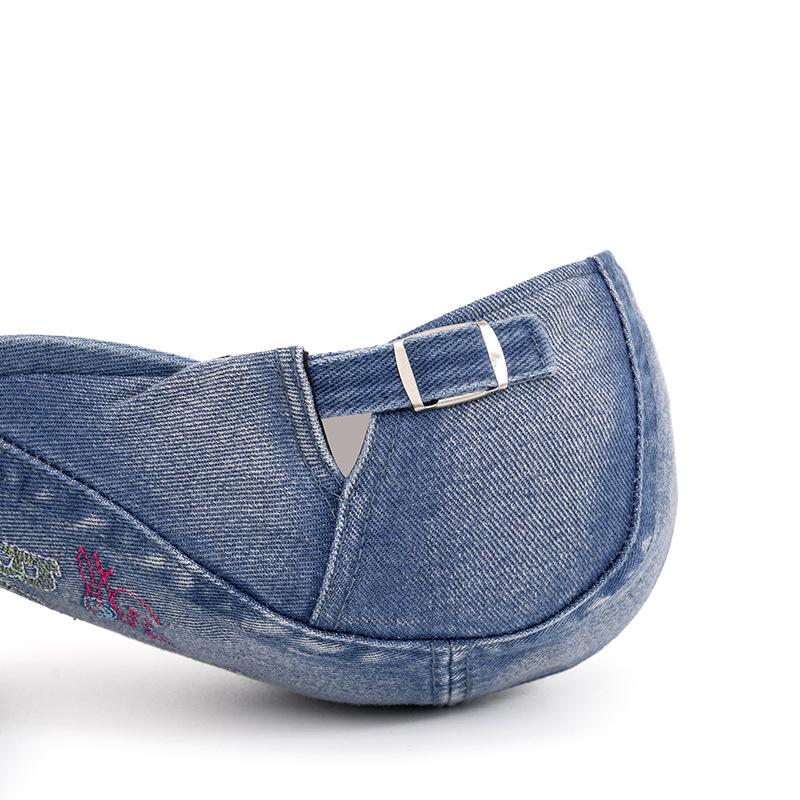 Summer Embroidery Cap Women Vintage Letter Denim Forward Cap Men Beret