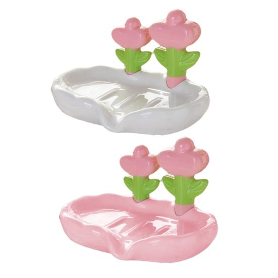 1/2 Stück Blume Seifenhalter Schnell ablaufend Küche Badezimmer Blumig Seifenschale Arbeitsplatten Dekoration Kunststoff Seifenstück Duschseife Behälter Box Tablett