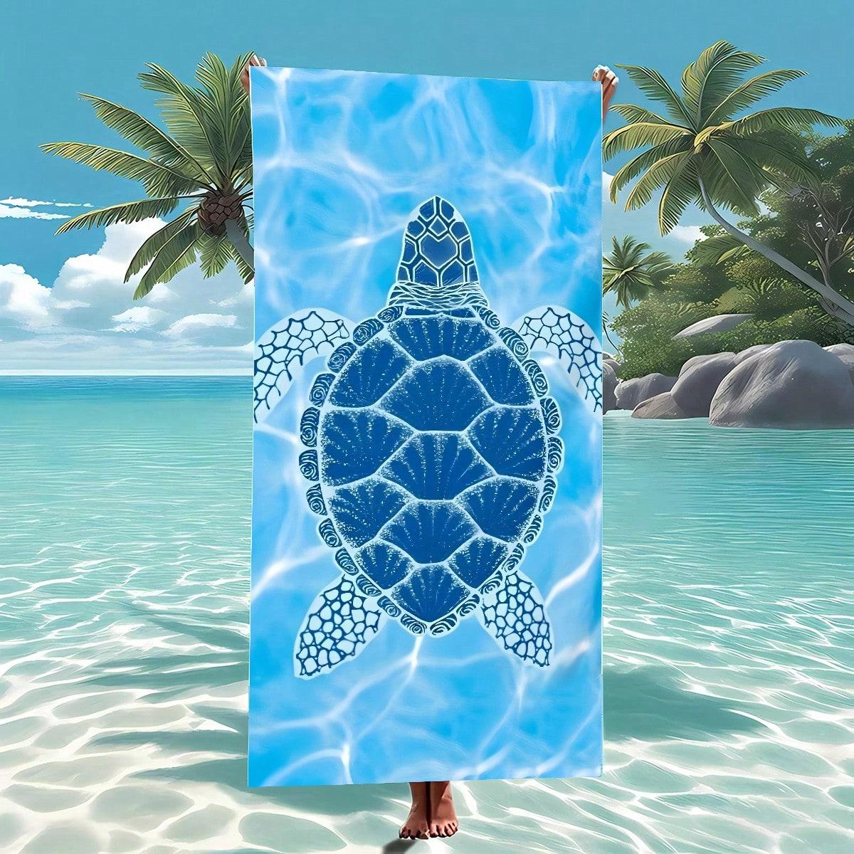 

1 шт. Очень большое пляжное полотенце с синей морской черепахой - Супермягкое, утолщенное, пескостойкое, быстросохнущее, абсорбирующее одеяло - Идеально для плавания 40x70cm